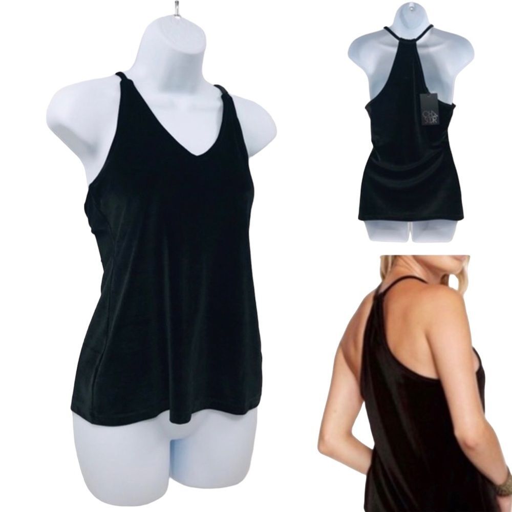 Chasers Black Velour Tank Top Sexy Racerback Sz. M NWT